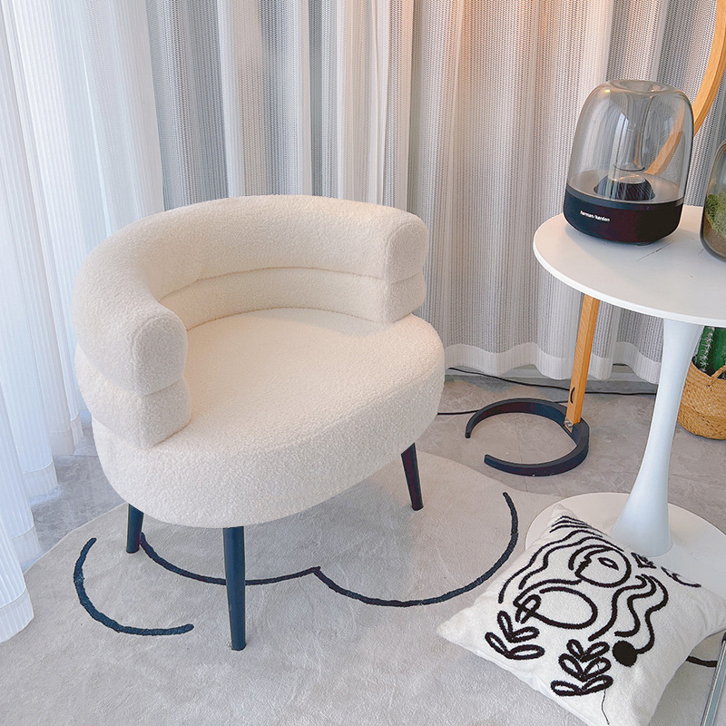 Silla Individual de Lana de Cordero de Metal con Reposabrazos para Dormitorio y Sala de Estar image 6