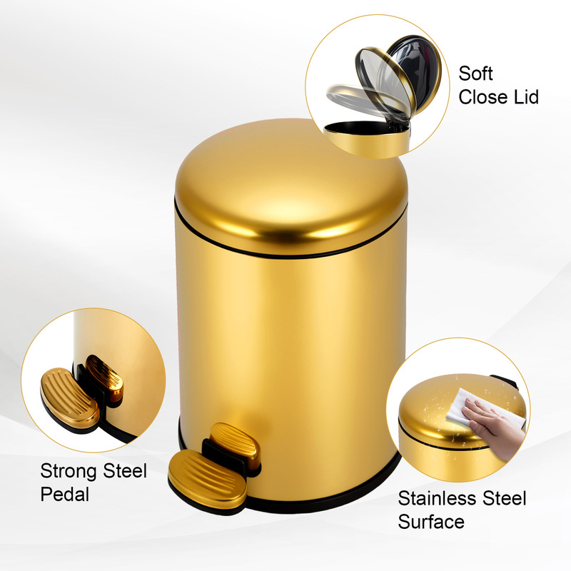 Cross-Border Titanium Gold Trash Can Stainless Steel with Lid Curved Bread Lid Foot Pedal Flip Lid Bathroom Amazon 5L Cross-Border Titanium Gold Trash Can Stainless Steel with Lid Curved Bread Lid Foot Pedal Flip Lid Bathroom Amazon 5L