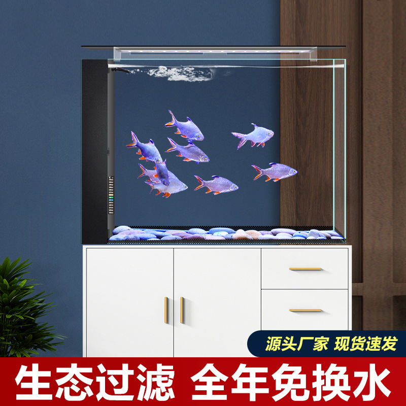 客厅屏风鱼缸一体过滤循环DIY超白玻璃鱼缸卫生间半墙鱼缸免换水|undefined