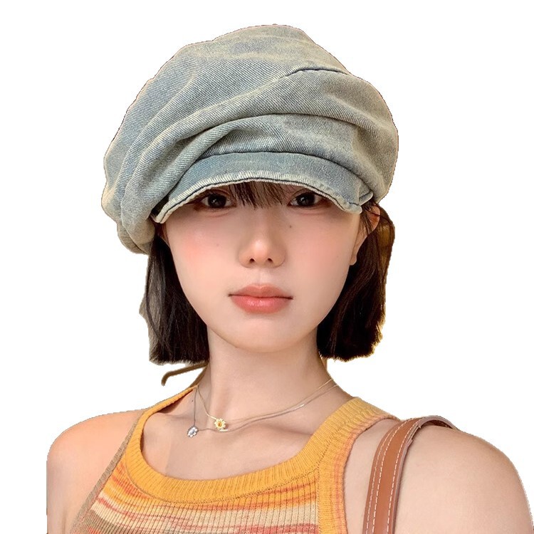 日本のニッチなレトロな綿とリネンのプリーツクラウドベレー帽女性のための春と秋の顔見せキャスケット帽子八角形画家の帽子|undefined