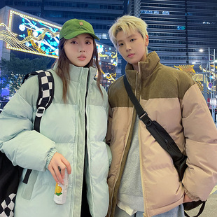 American Cross-border Couple Sports Cotton-padded Coat Men's Winter New Fashion Brand Thickened Bread Suit Collar Cotton-padded Casual Coat