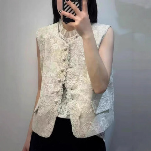 European goods national style vest women's 2025 spring new linen vintage new Chinese embroidery lace vest top