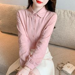 女性用純綿シャツ、ファッショナブルな綿長袖2025春秋の新しいファッション、年齢を減らす気質のトップス、ファッショナブルなスタイル