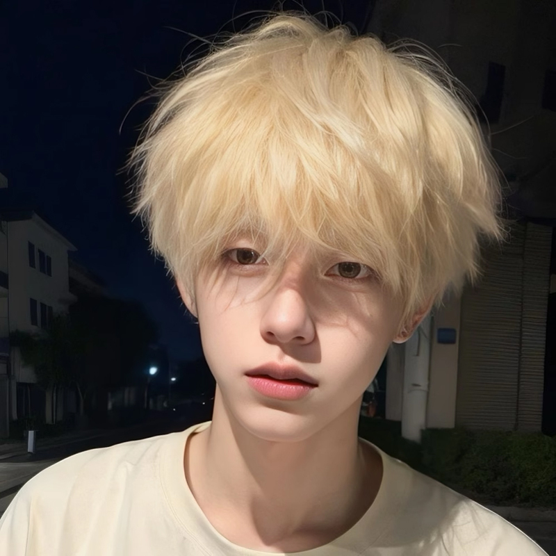Off-White Short Wig, Korean Style, Natural Boyish Vibe, Slightly Layered, Student Daily Wig, Real Hair