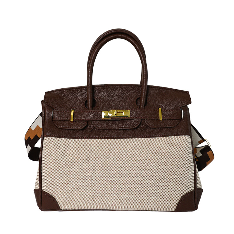 Cross-border nuevo bolso portátil de platino para mujeres 2026 moda lino empalme color contraste mochila de hombro