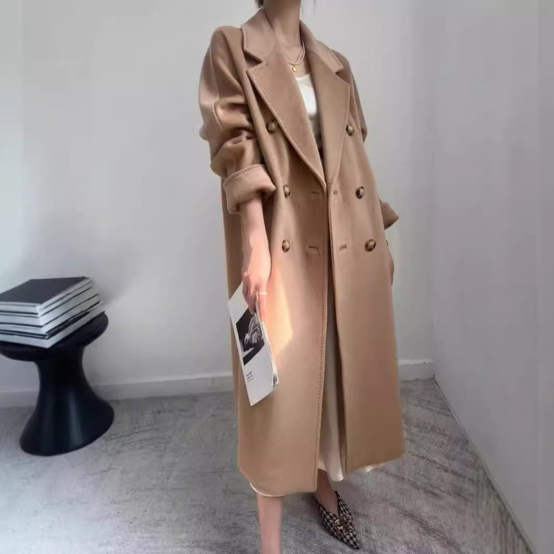 2025秋冬カシミヤコート、カシミヤ80%、羊毛20%、ミドル丈、紐付き、両面ウールコート|undefined
