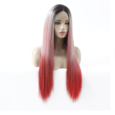 Mediano recto tricolor negro gradiente medio gris / ladrillo rojo pelucina de encaje frontal LW0308