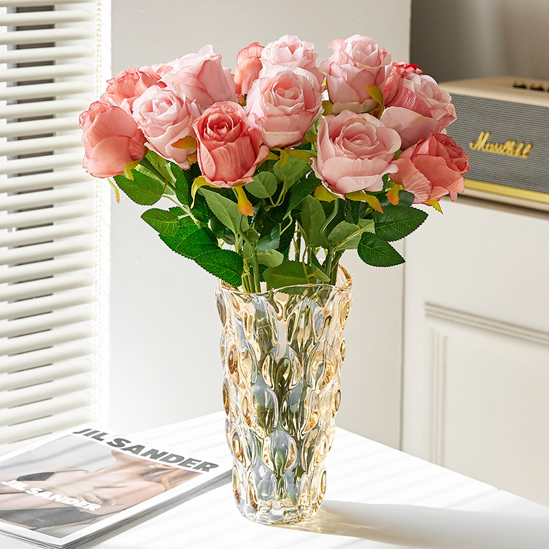 Rosas búlgaras de alta calidad imitación de seda ramo de flores falsas decoración de decoración de la mesa interior de la sala de estar