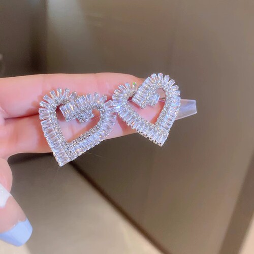 Korean fashion new trendy personality micro-inlaid zircon love shape unique design earrings temperament earrings for women