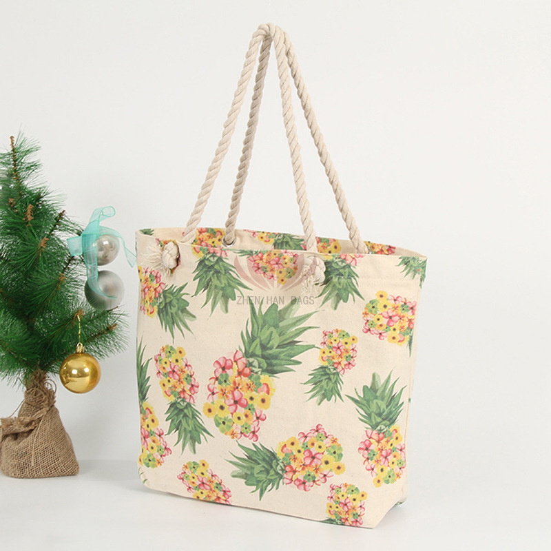 棉布袋环保麻花绳手提购物袋满版升华棉布袋大容量外出帆布包