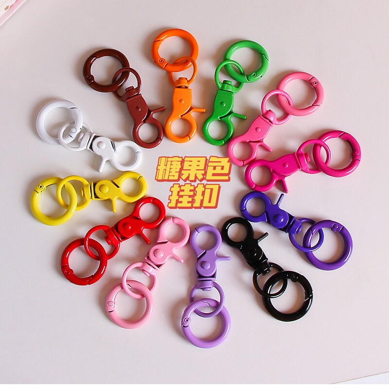 Colorful Alloy Clamp Buckle Painted Dog Buckle Spring Ring Doll School Bag Ring Buckle Key Chain Accessories Ring DIY Jewelry