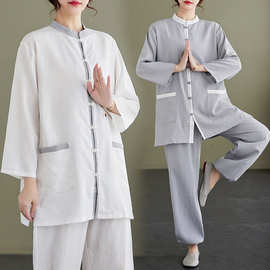 太极服套装中式练功服两件套中国风居士服男女通用居士打坐冥想