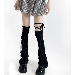 Summer Thin Spicy Girl Lace-Up Over-The-Knee Socks with Extended Handmade Lace-Up Socks, Slimming Black Leg Warmers