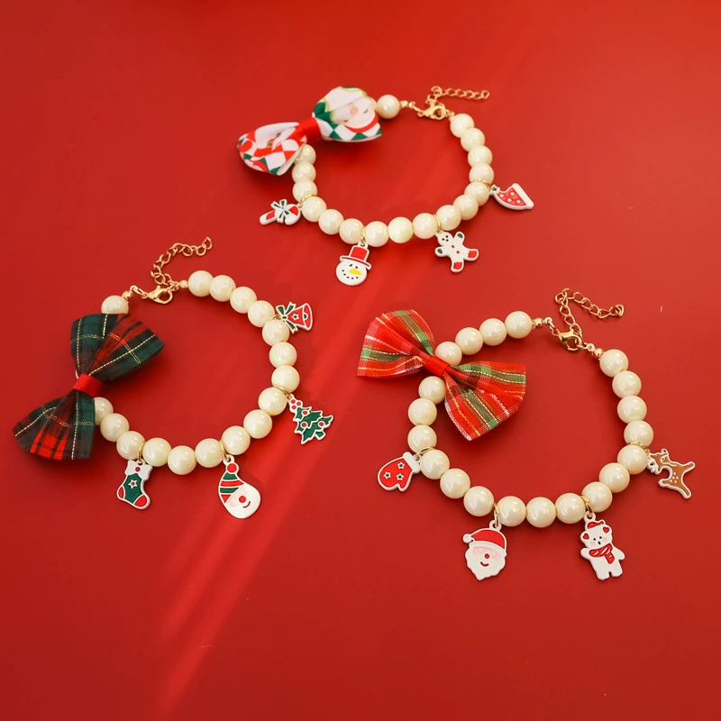 Рождественский праздник домашнее животное жемчужное ожерелье котенок собака собака ошейник бант милые украшения милые безмолвные