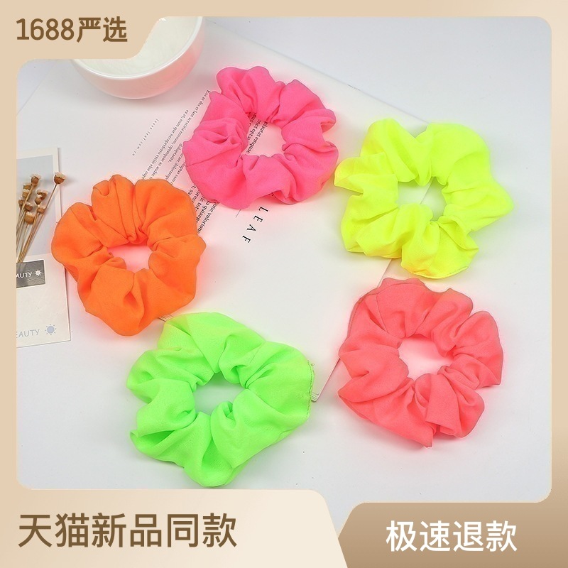 Transfronterizo europeo y americano color fluorescente anillo de intestino grueso anillo de pelo Comercio exterior anillo de intestino grueso color sólido accesorios para el cabello Neon Scrunchie
