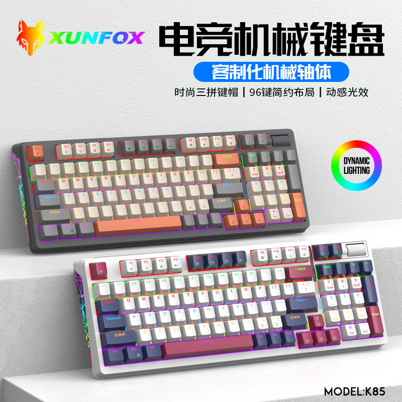 Xuan Silver Fox K85 Mechanical Keyboard Wired Rgb E-Sports Hot-Swappable 96-Key Gaming Computer Amazon Keycaps