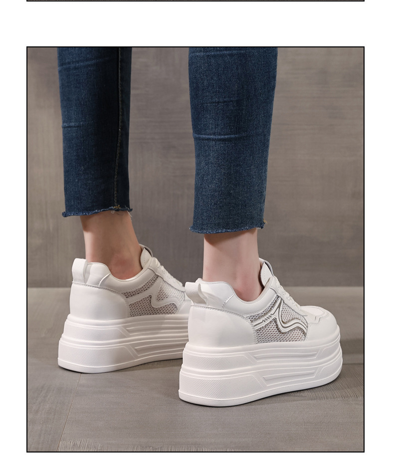 Giày sneaker nữ đế dày tăng chiều cao lưới thoáng khí phong cách thể thao — màu trắng chi tiết 11