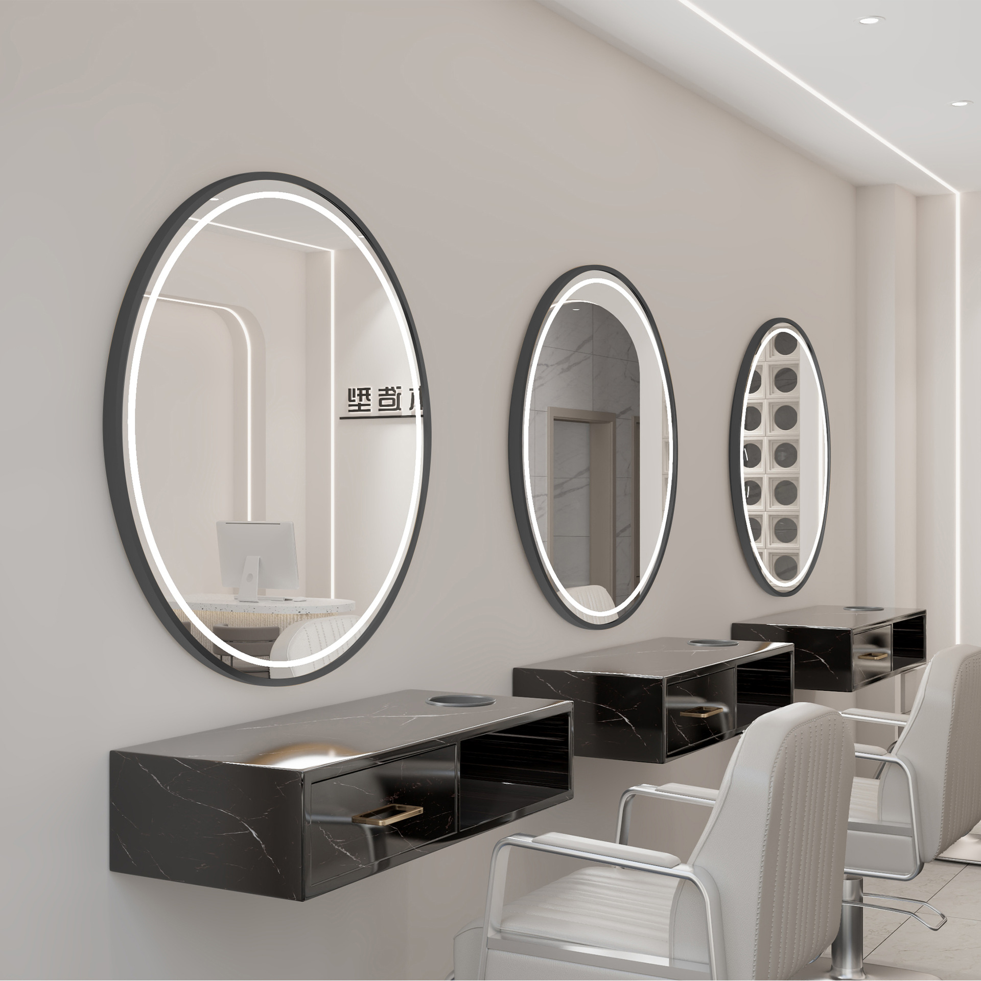 Nueva peluquería belleza con espejo de lámpara, peluquería integrada, área especial de teñido en caliente, tienda de moda de celebridades de Internet, gabinete de espejo de pared al por mayor