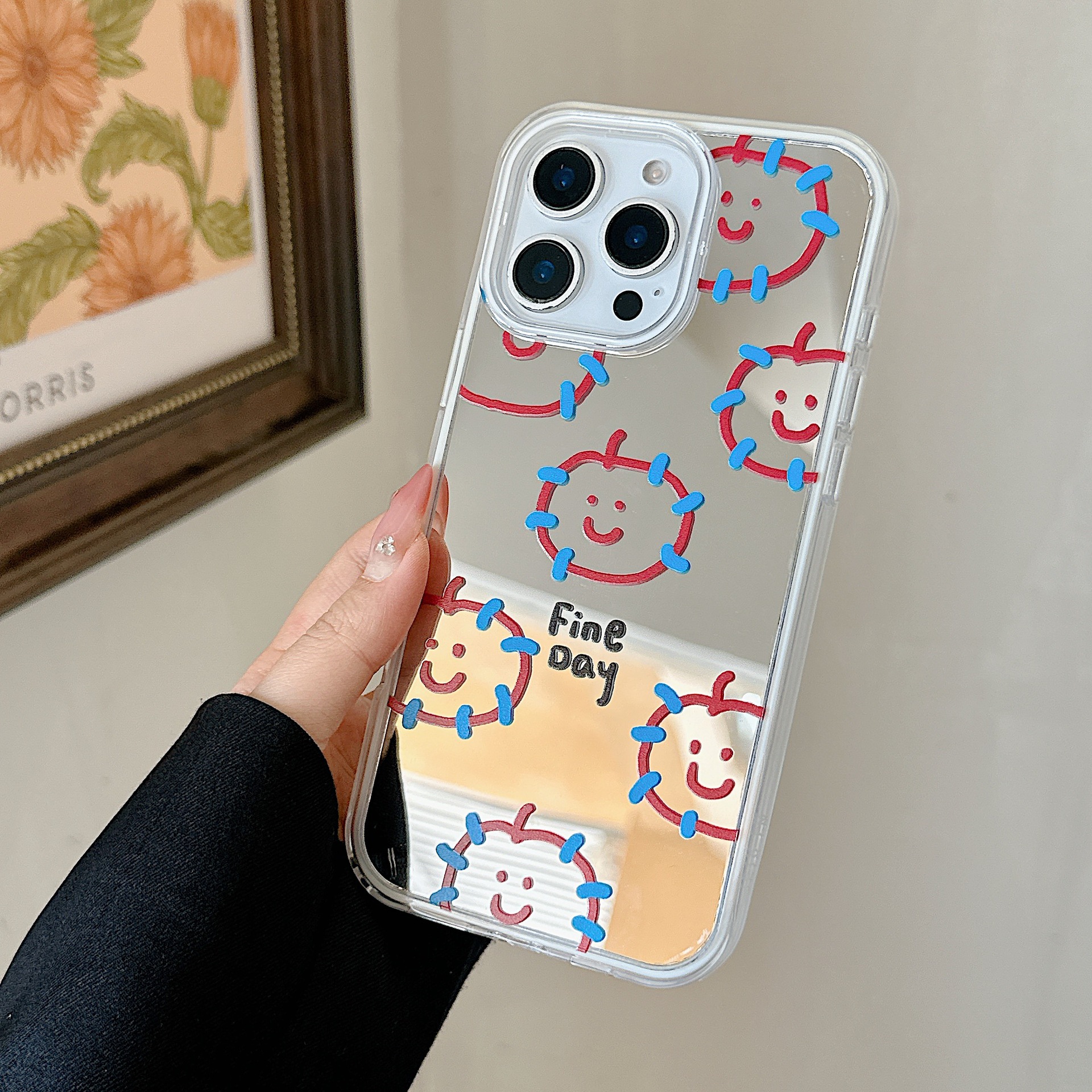 Nuevo espejo azul piel frita manzana roja para iPhone 15Pro funda para teléfono móvil 16ProMax simple 14/13