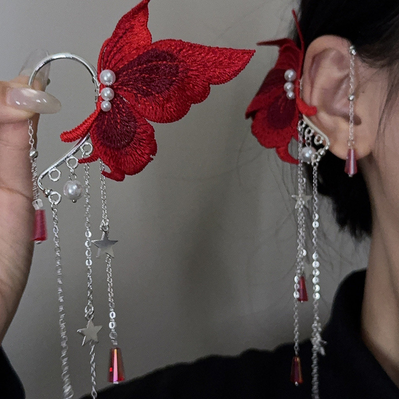Bohemian knitted butterfly tassel earrings, perfect for summer beach vacations, fashionable and versatile earrings for women