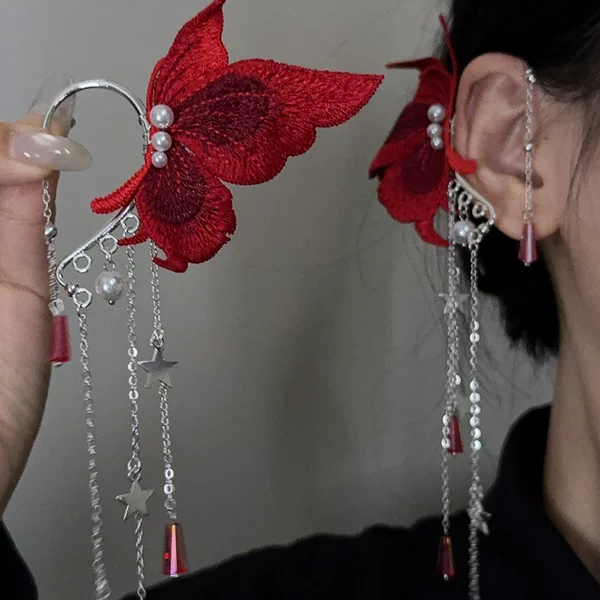 Bohemian knitted butterfly tassel earrings, perfect for summer beach vacations, fashionable and versatile earrings for women