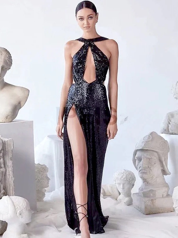 Vestido de Noche Elegante Irregular con Lentejuelas para Fiesta, Sexy, Primavera/Verano 2025, para Mujer, Vestido Halter de Amazon image 1