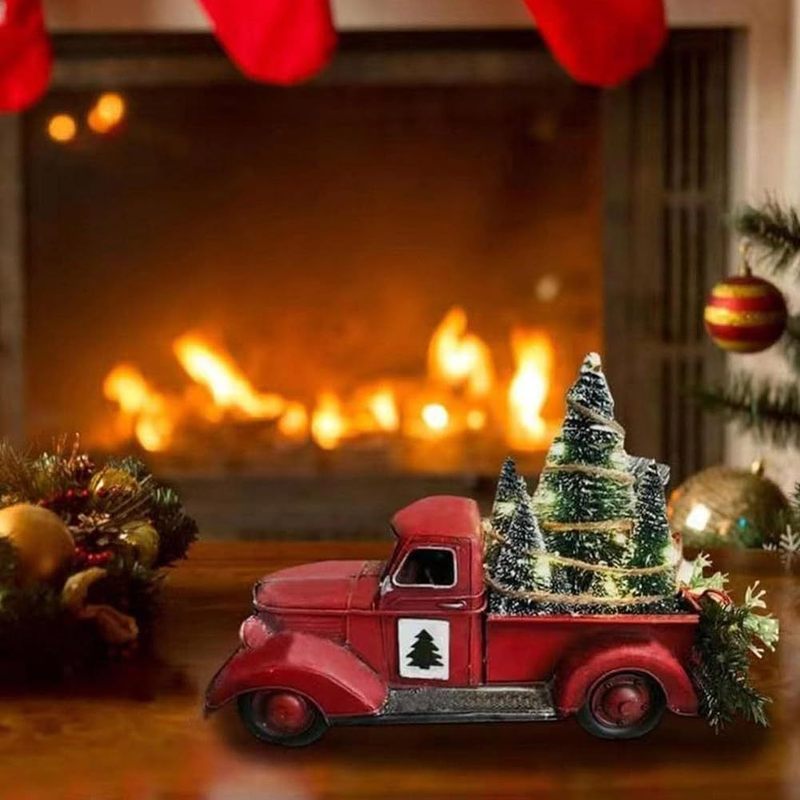2023国境を越えたクリスマスの赤い装飾トラックledランプ付きレトロな装飾品クリスマス装飾品|undefined