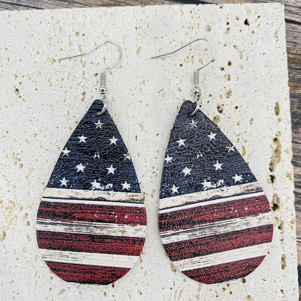 Retro Water Droplets American Flag Pu Leather Women's Earrings 1 Pair display picture 2