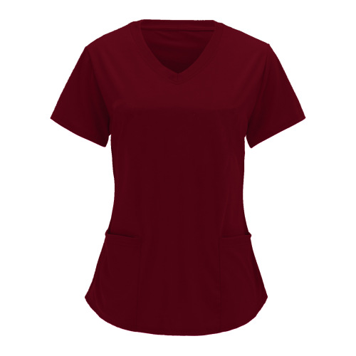 Eurasian nurse style solid color crew neck short sleeve T-shirt with large pockets for women, size code/large