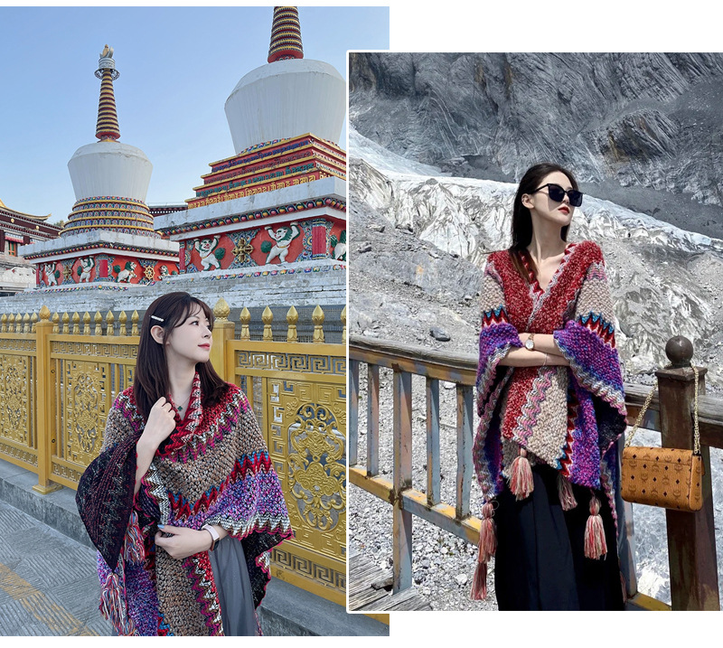 Qinghai ezera tuksneša senā pilsēta, Xizang, Xinjiang tūrisma lielizmēra šalle sieviešu šalle silta etniskā vēja apmetņa mētelis_voghion.com