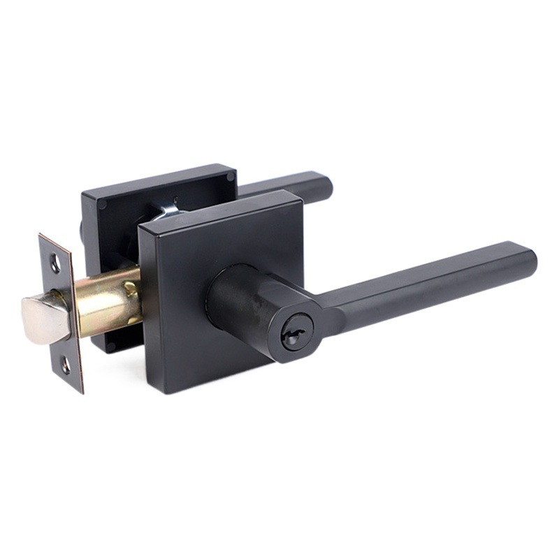 Venta al por mayor de alta resistencia de tres polos manija de la cerradura de aleación de zinc de aluminio cerradura manija de la puerta de entrada de acero inoxidable negro reposabrazos cerradura de la manija