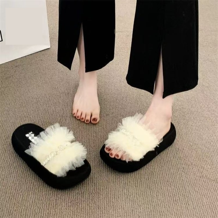 Zapatillas de malla de encaje para mujeres de verano nueva moda versátil muffin base casual ligera y cómoda zapatillas frías