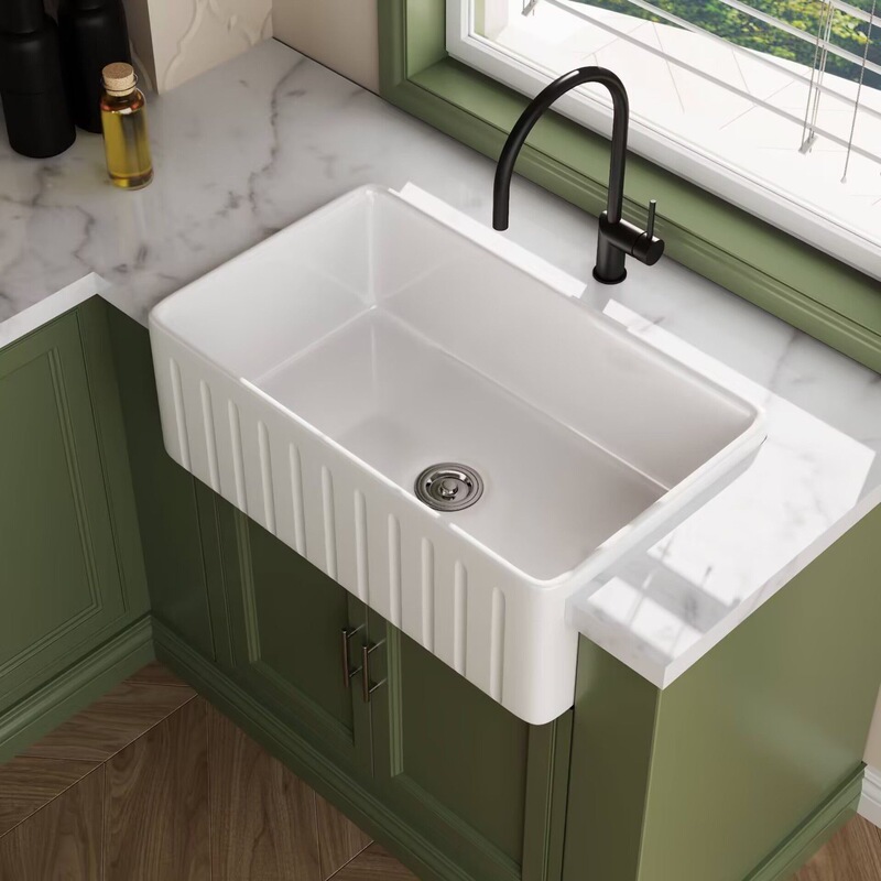 Cross-Border American Ceramic Sink Retro Sink Large Single Sink under Counter Basin Kitchen Household Embedded Large Wholesale