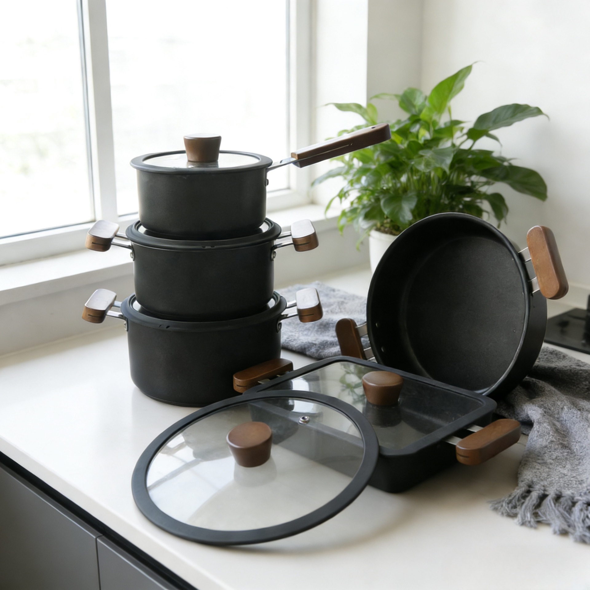 Cross-border Stainless Steel Cookware 10-piece Set, Non-stick Milk Soup Hot Pot, Fish Grill Pan, Silicone Glass Lid_voghion.com