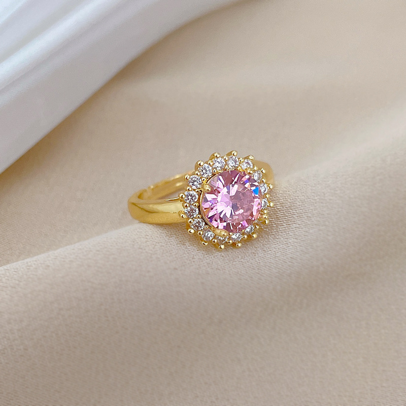 Anello con diamante rosa rotondo completo, apertura regolabile, gioiello semplice giapponese, anello per coppie_voghion.com
