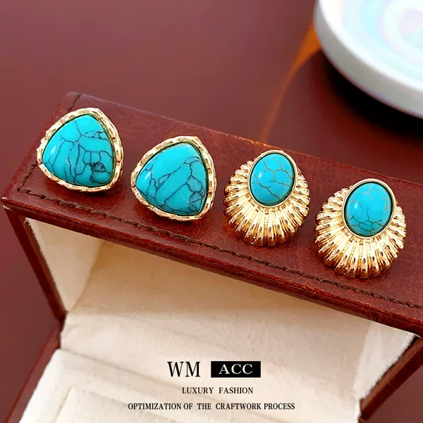 Medieval Vintage Silver Needle Geometric Earrings Retro Ethnic Style Earrings New Chinoiserie Versatile High-End Earrings for Women