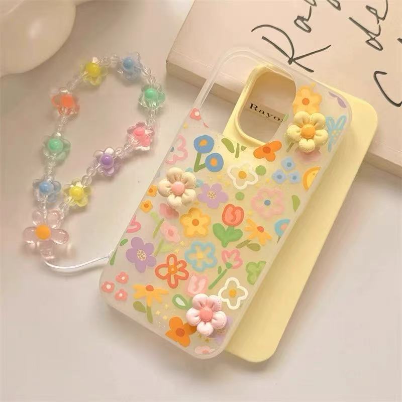 Las flores de dopamina de color estilo ins son adecuadas para Apple 16/15 funda para teléfono móvil iphone14 estéreo 16ProMax hembra