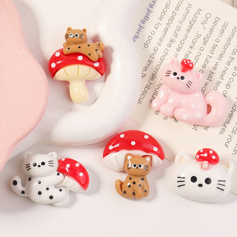 DIY Jewelry Accessories Cartoon Cute Mushroom Kitten Cream Glue Phone Case Stickers Hair Clips Clog Shoe Buckle Accessories