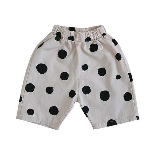 Korean children's clothing girls summer polka dot pants 2 children's style medium pants loose baby new cropped pants 1-3 years old