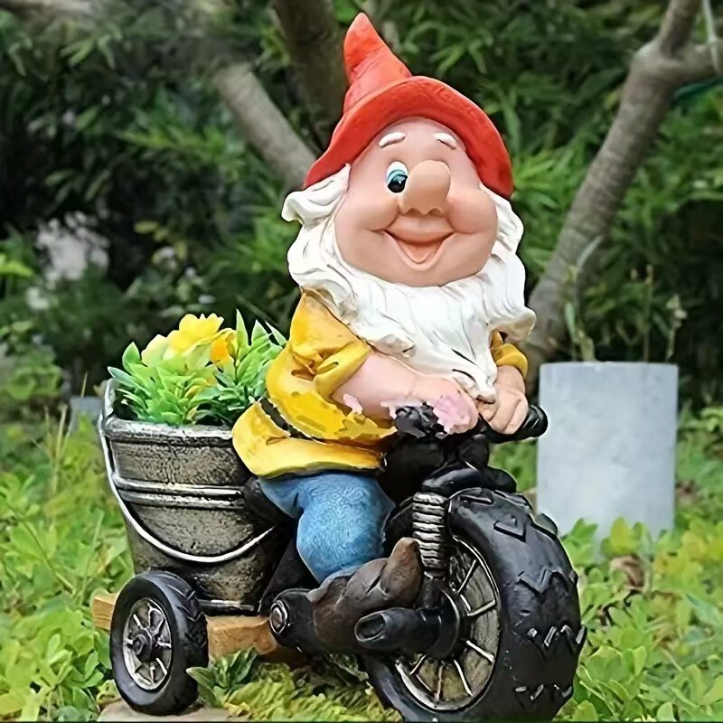 Cross-Border New Product Cycling Dwarf Flower Dwarf Courtyard Statue Garden Dwarf Decorative Sculpture Ornaments Resin