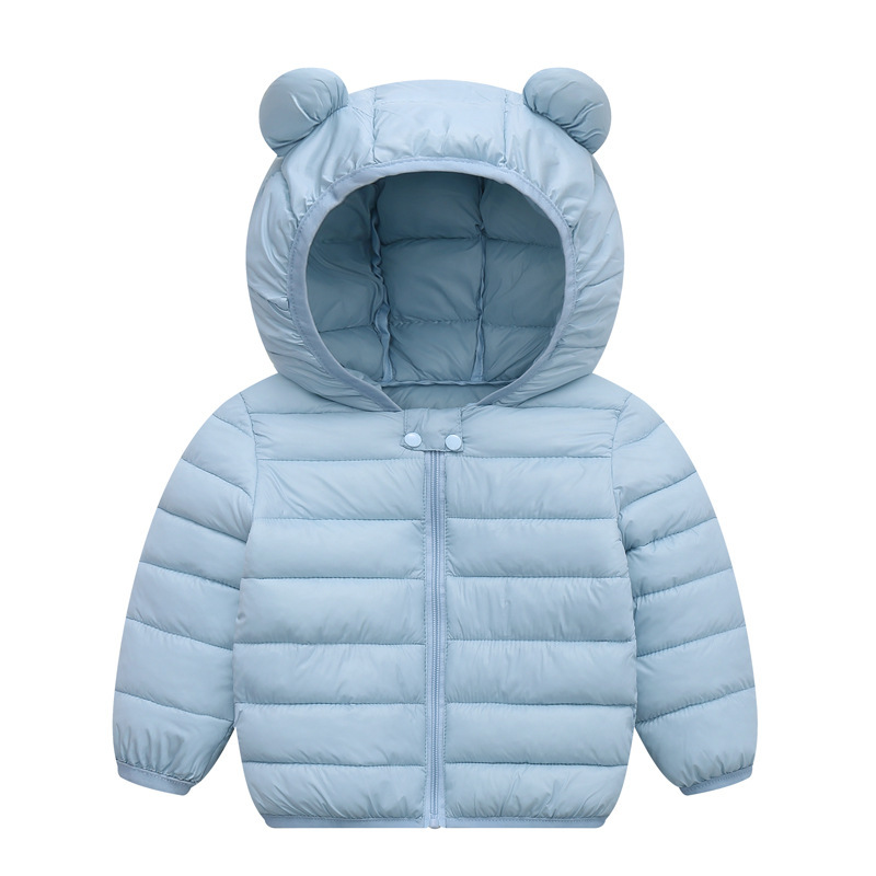 2025 otoño y invierno nuevo tipo de dibujos animados para niños, ropa de algodón de pluma, ropa de algodón de niños, niños pequeños, corto y ligero, bebé fuera