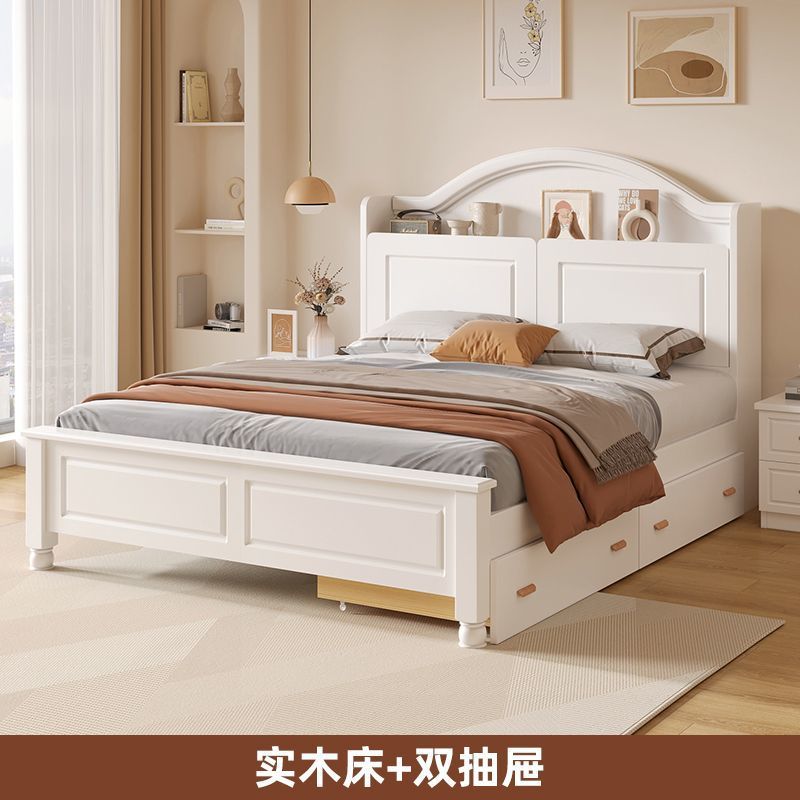 Cama americana de madera maciza 1,5 m Cama doble minimalista moderna 1,8x2m Dormitorio principal Casa de familia 1,2 m Cama individual de madera