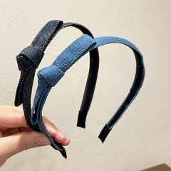 Korean new denim fabric bow hair tie summer handmade temperament versatile headband for girls accessories wholesale