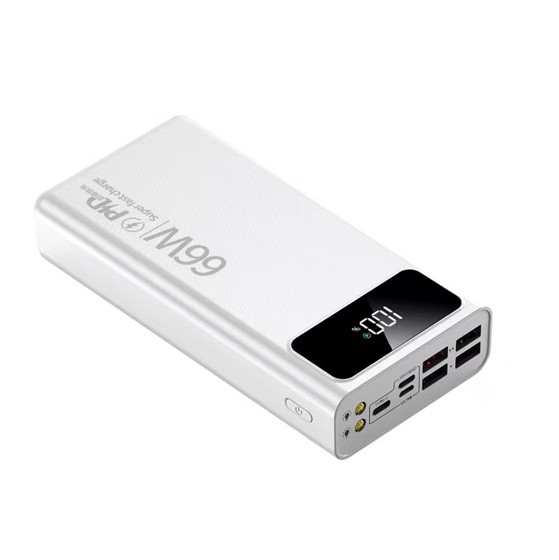 Solo bancos de energía portátiles de gran capacidad para venta al por mayor transfronteriza con cable integrado, carga súper rápida de 66W, fuente de alimentación móvil de 100.000 mAh.