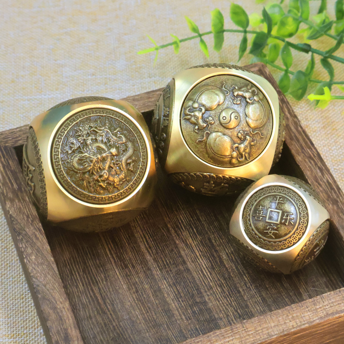 ✅黄铜六面转钱手把件玄关家用客厅办公室桌面摆件健身球