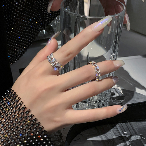 Ring for women, Instagram trendy, cool and indifferent style, high-end, light luxury, niche design, influencer fashion, personalized, sparkling diamond open ring