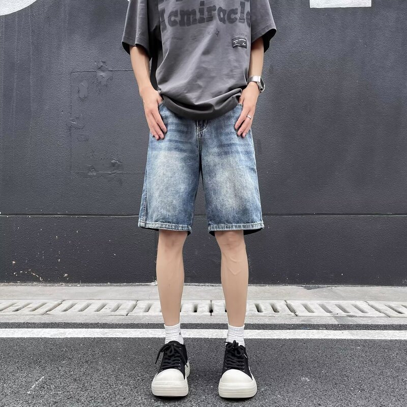 American Style Retro Star Pattern Denim Shorts Men's Summer Thin Loose Fashionable Outer Wear Light Color Denim Pants American Style Retro Star Pattern Denim Shorts Men's Summer Thin Loose Fashionable Outer Wear Light Color Denim Pants