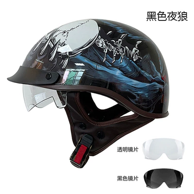 Head Circumference Helmet, Motosiklet kaskı (dəbilqə) - 015-black-night-wolf-black-lens-transparent-lens-m