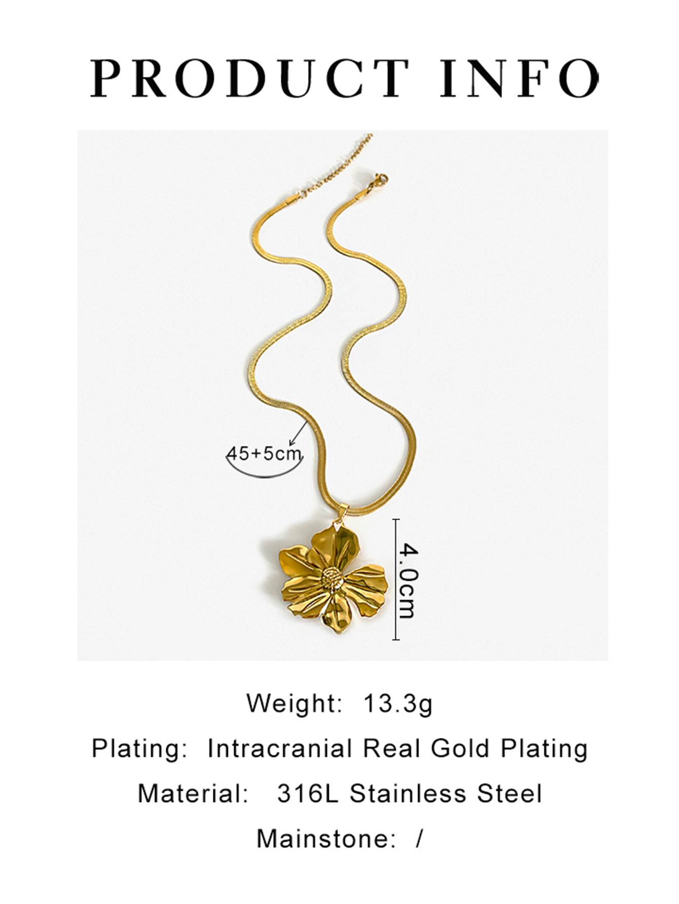 18g Weight 18K Gold Plated Plating Material 316L Stainless Steel Pendant Material 18K Gold Plated 316L Stainless Steel Flower Waterproof Non Tarnish Surgical Steel Exaggerated Snake Chain Pendant Necklace For Women's
