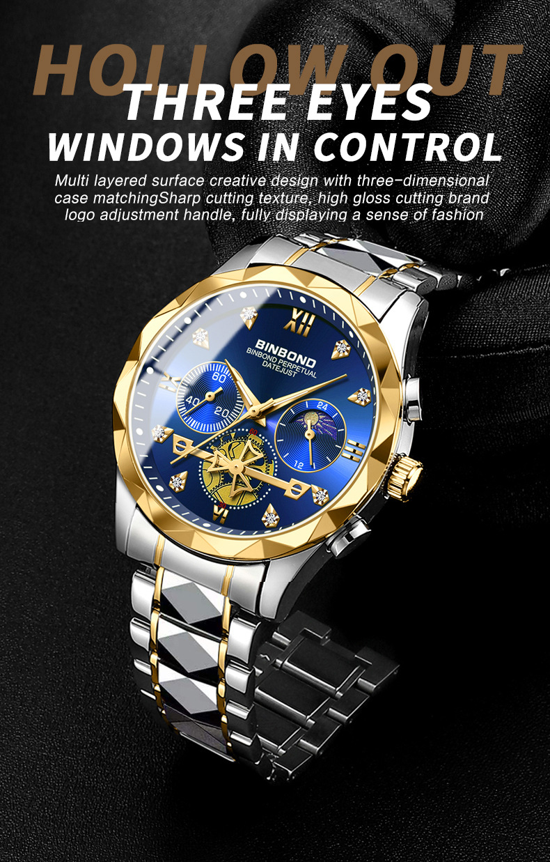 Men's Quartz Watch Multifunctional Tungsten Steel Chronograph_voghion.com